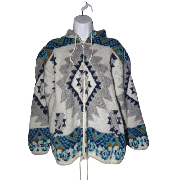 Artesanias Tuntaquimba Women's Full Zip Fuzzy Wool Handmade Indigenous Hoodie S - Picture 4 of 5